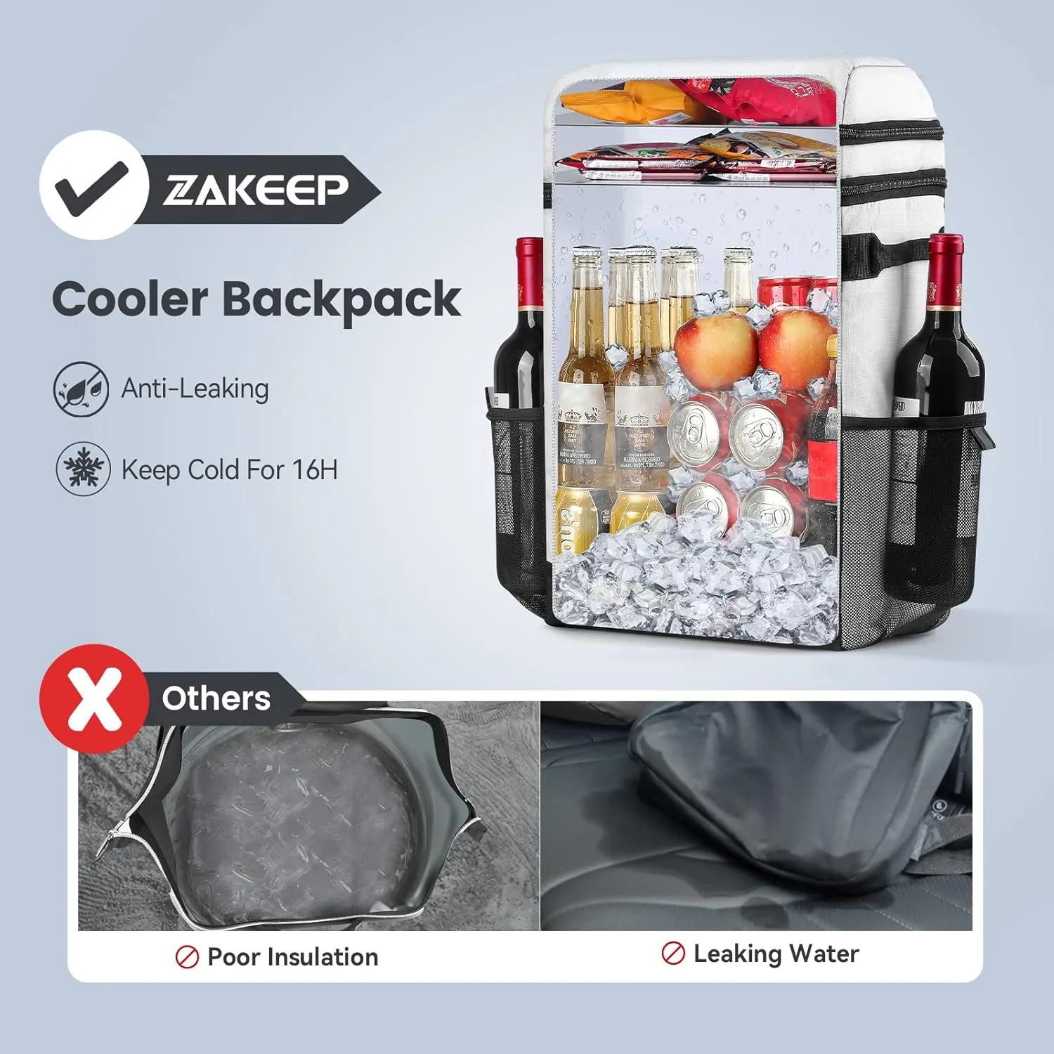 Cooler Backpack, 36 Cans Multifunctional Leakproof Cooler Backpack with Padded Top Handle, Mesh Pocket for Camping BBQ