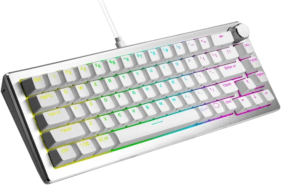 Cooler Master CK720 Hot-Swappable 65% Silver/White Mechanical Gaming Keyboard, Kailh Box V2 Linear Red Switches, Customizable RGB, USB-C Connectivity, 3-Way Dial, QWERTY (CK-720-SKKR1-US)