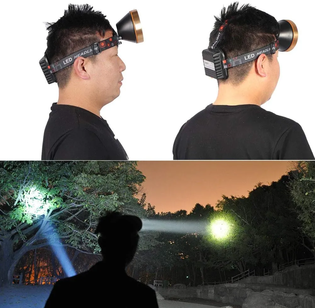 Coon Hunting Light Super Bright Headlamp Rechargeable Ergonomic LED Spotlight Head Torch with Power Supply Waterproof Flashlight for Outdoor Camping Fishing Hunting Hiking (White Light)