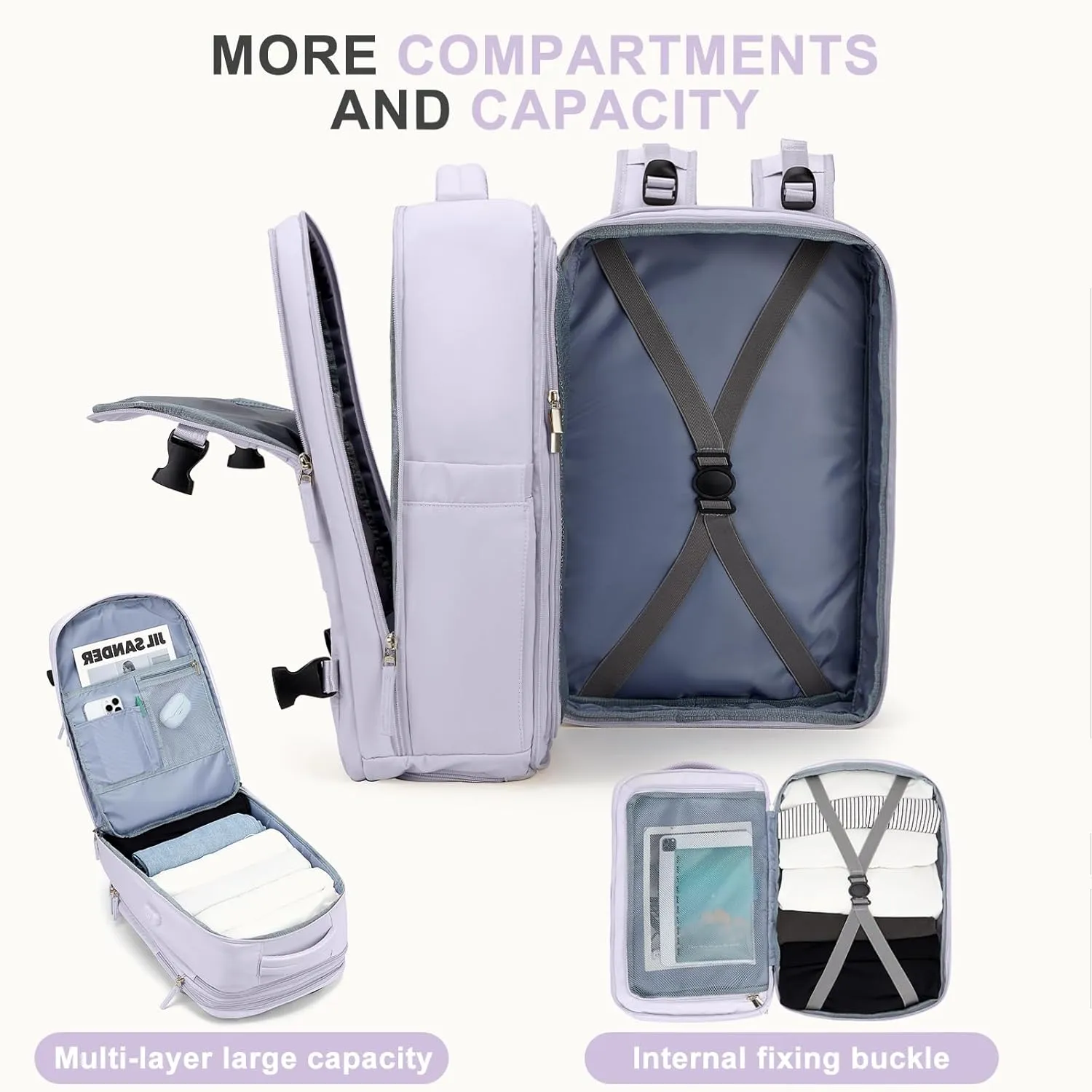 coowoz Large Travel Backpack For Women Men, Carry On Backpack,Hiking Backpack Waterproof Outdoor Sports Rucksack Casual Daypack Expandable Heavy Duty Extra large Backpack Purple Expansion