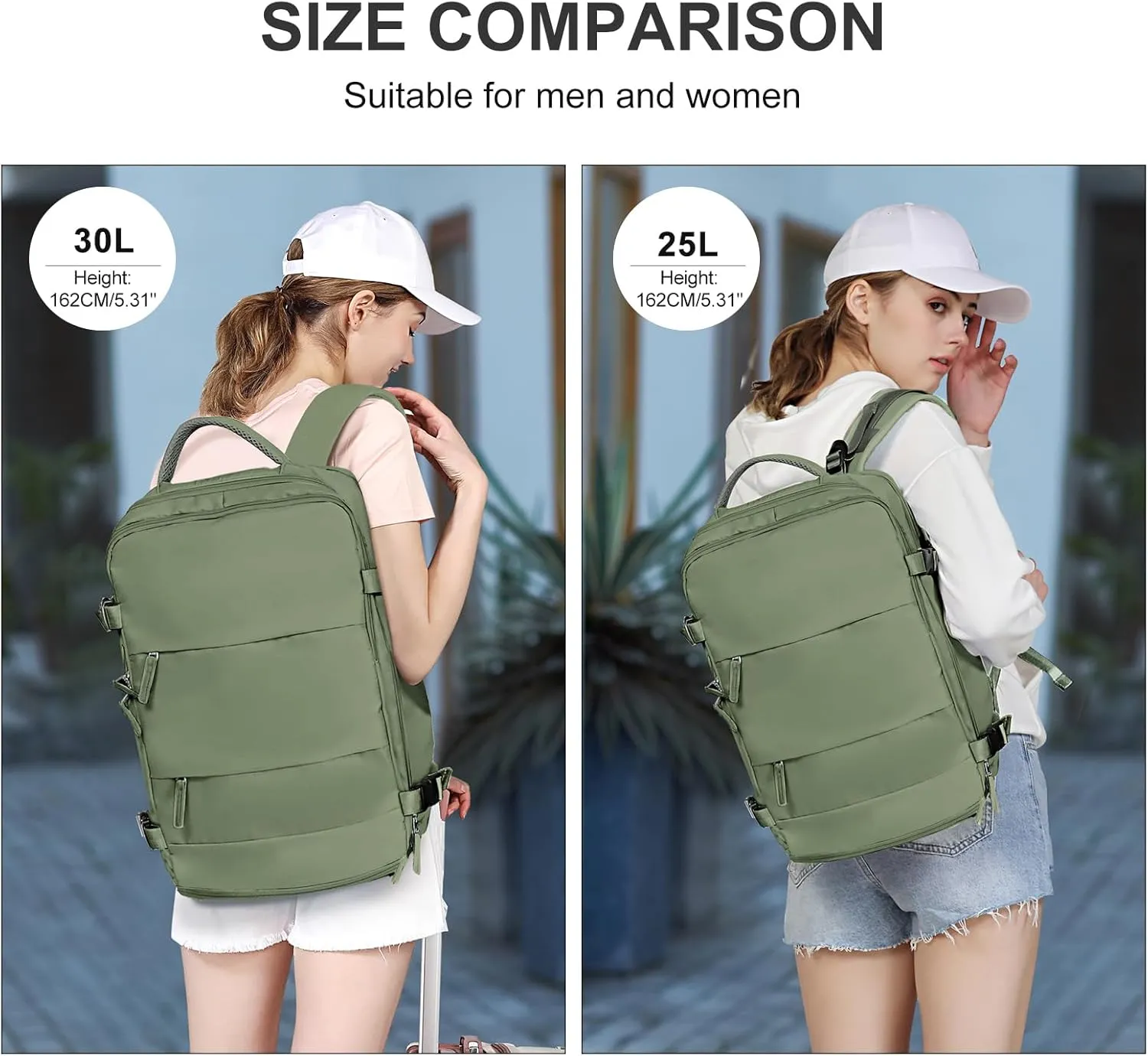 coowoz Large Travel Backpack For Women Men,Carry On Backpack Flight Approved,Hiking Backpacks Waterproof Outdoor Rucksack Casual Daypack Travel Bag Essentials Personal Item Backpack(Gray Green-L)