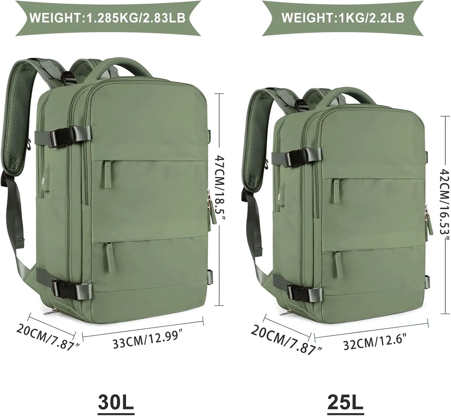 coowoz Large Travel Backpack For Women Men,Carry On Backpack Flight Approved,Hiking Backpacks Waterproof Outdoor Rucksack Casual Daypack Travel Bag Essentials Personal Item Backpack(Gray Green-L)