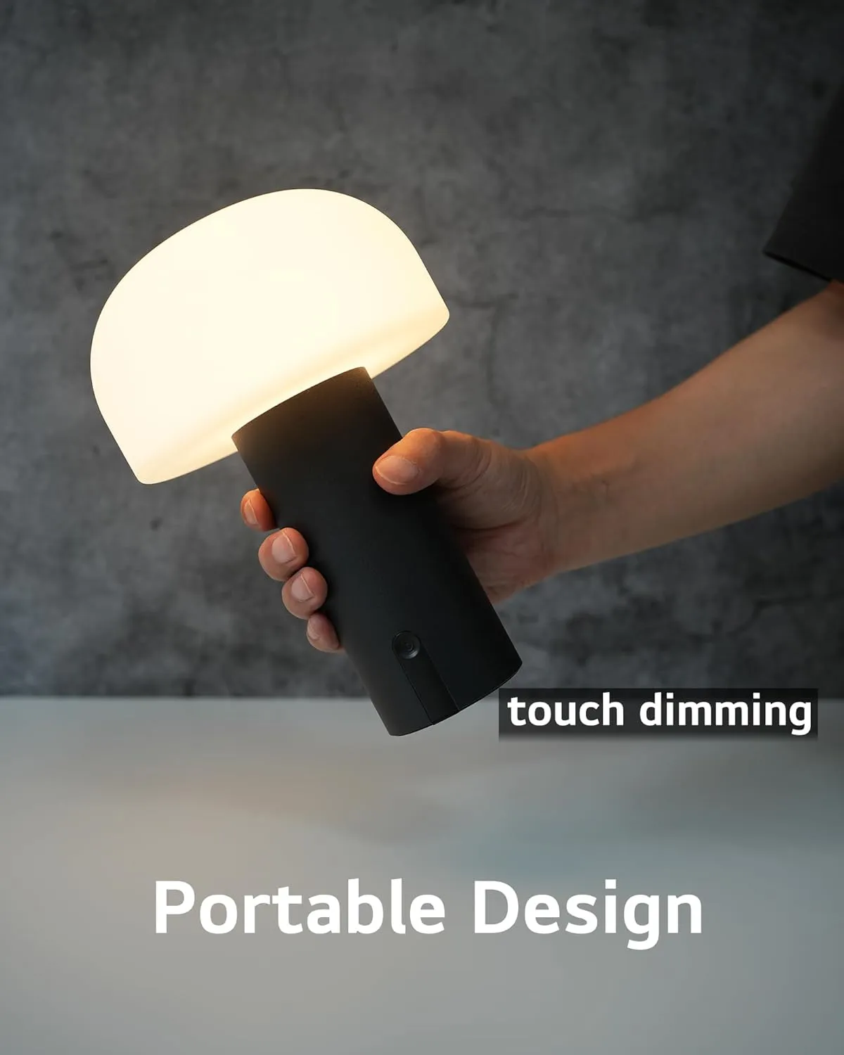 Cordless Mushroom Table Lamp, Waterproof Shower Lamp, Battery Operated Table Lamp Rechargeable, Touch Dimmable Night Light for Bedroom/Patio/Camping/Dinning/Outdoor (Black)