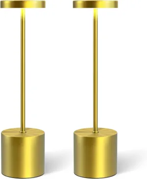 Cordless Table Lamps Rechargeable Set of 2, Portable LED Desk Lamp, 5000mAh Battery Powered Wireless Table Light - 3 Color Dimmable Lighting for Restaurant Dining Patio Outdoor Bedroom(Gold)