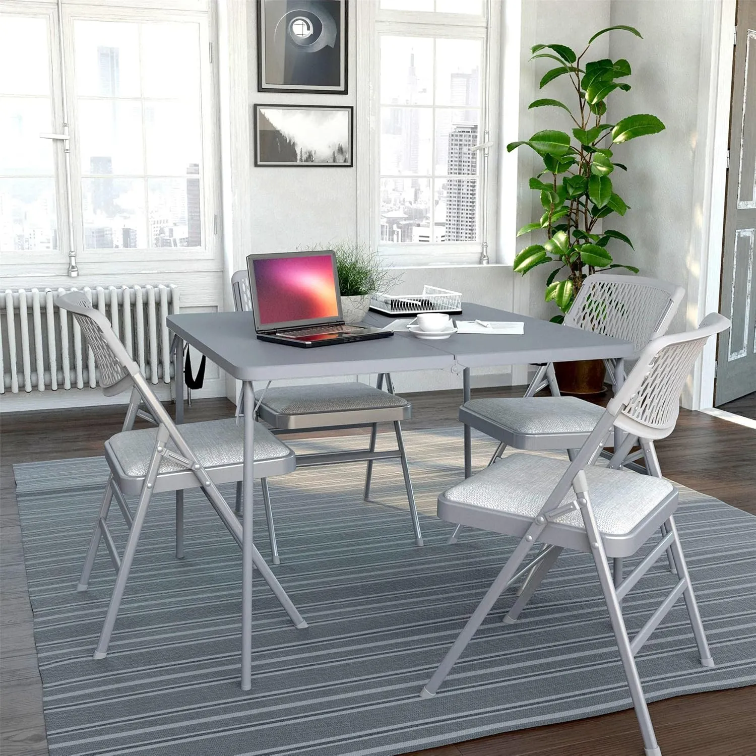 CoscoProducts COSCO XL 38.5" Half Card w/Handle Indoor & Outdoor, Portable, Wheelchair Accessible, Camping, Tailgating, & Crafting Folding Table, Gray, 1-Pack,Grey