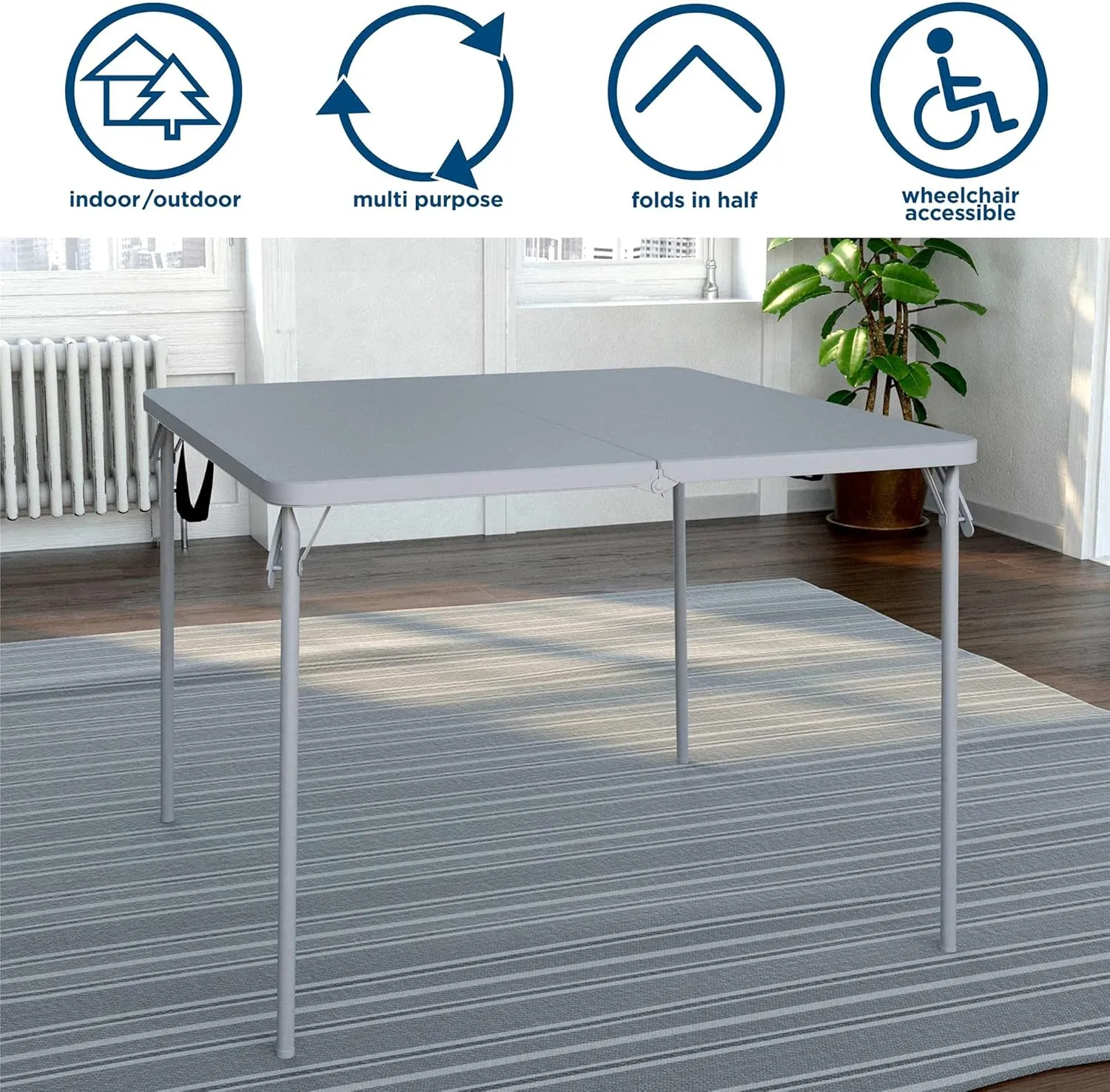 CoscoProducts COSCO XL 38.5" Half Card w/Handle Indoor & Outdoor, Portable, Wheelchair Accessible, Camping, Tailgating, & Crafting Folding Table, Gray, 1-Pack,Grey