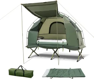 Cot Tent, 5-in-1 Elevated Camping Cot Combo with Air Mattress & Pillow, Sleeping Bag, Outdoor Single Camping Bed for Adults, Portable Tent Cots for Camping, Hiking, Backpack Travel