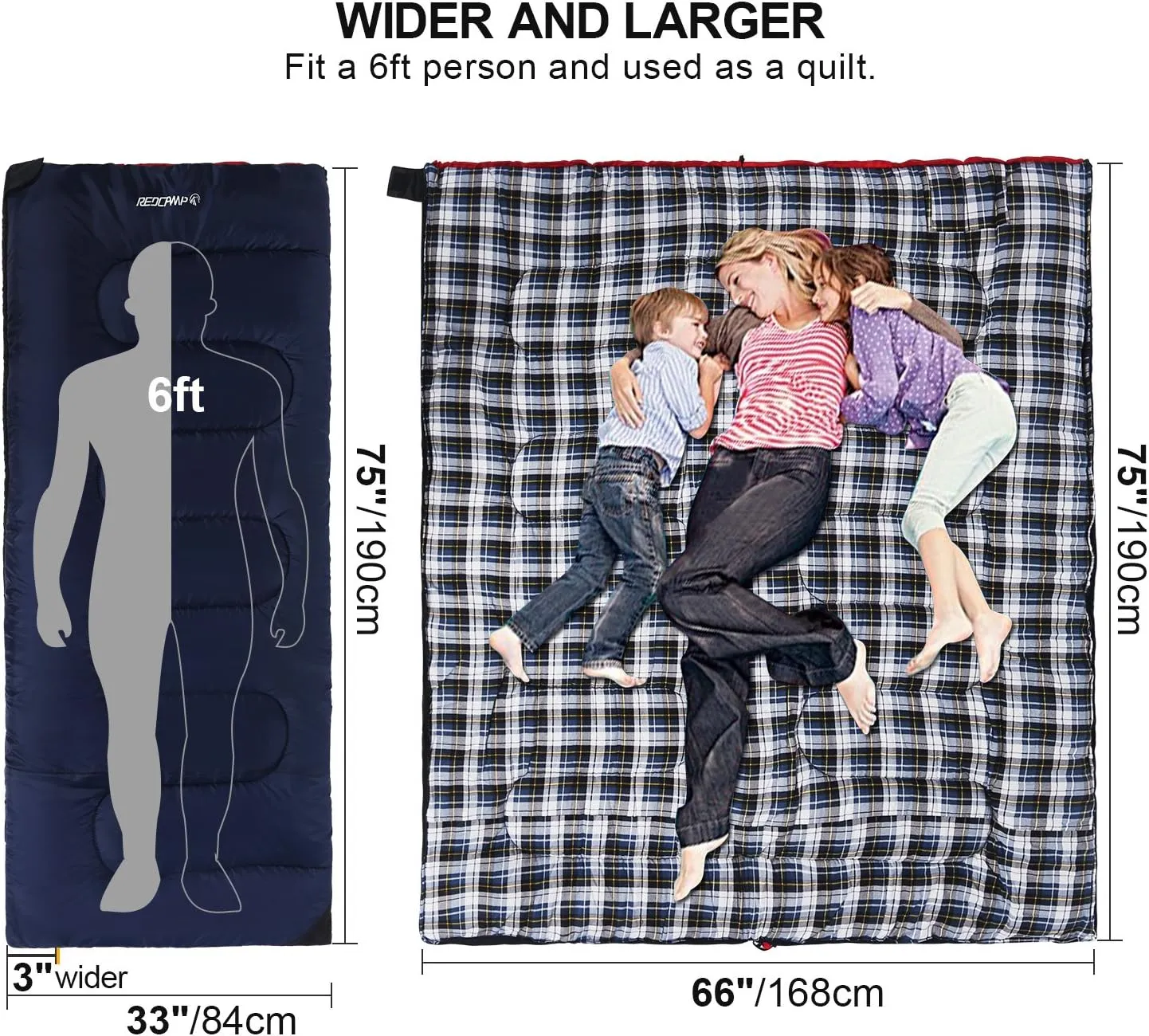 Cotton Flannel Sleeping Bag for Camping Backpacking, Adults Cold Weather Envelope Sleeping Bags with 2lbs Filling