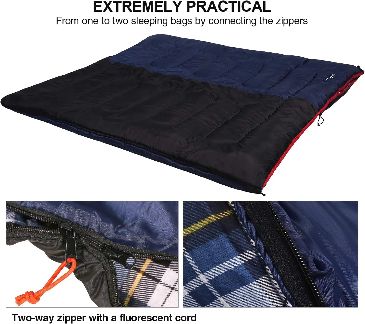 Cotton Flannel Sleeping Bag for Camping Backpacking, Adults Cold Weather Envelope Sleeping Bags with 2lbs Filling