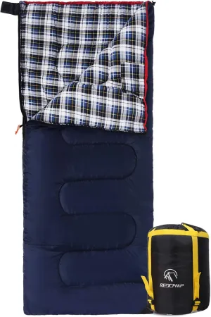 Cotton Flannel Sleeping Bag for Camping Backpacking, Adults Cold Weather Envelope Sleeping Bags with 2lbs Filling