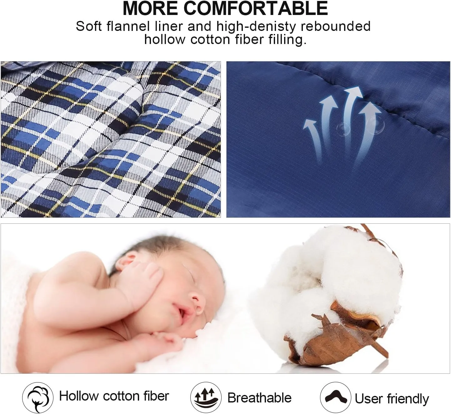 Cotton Flannel Sleeping Bag for Camping Backpacking, Adults Cold Weather Envelope Sleeping Bags with 2lbs Filling