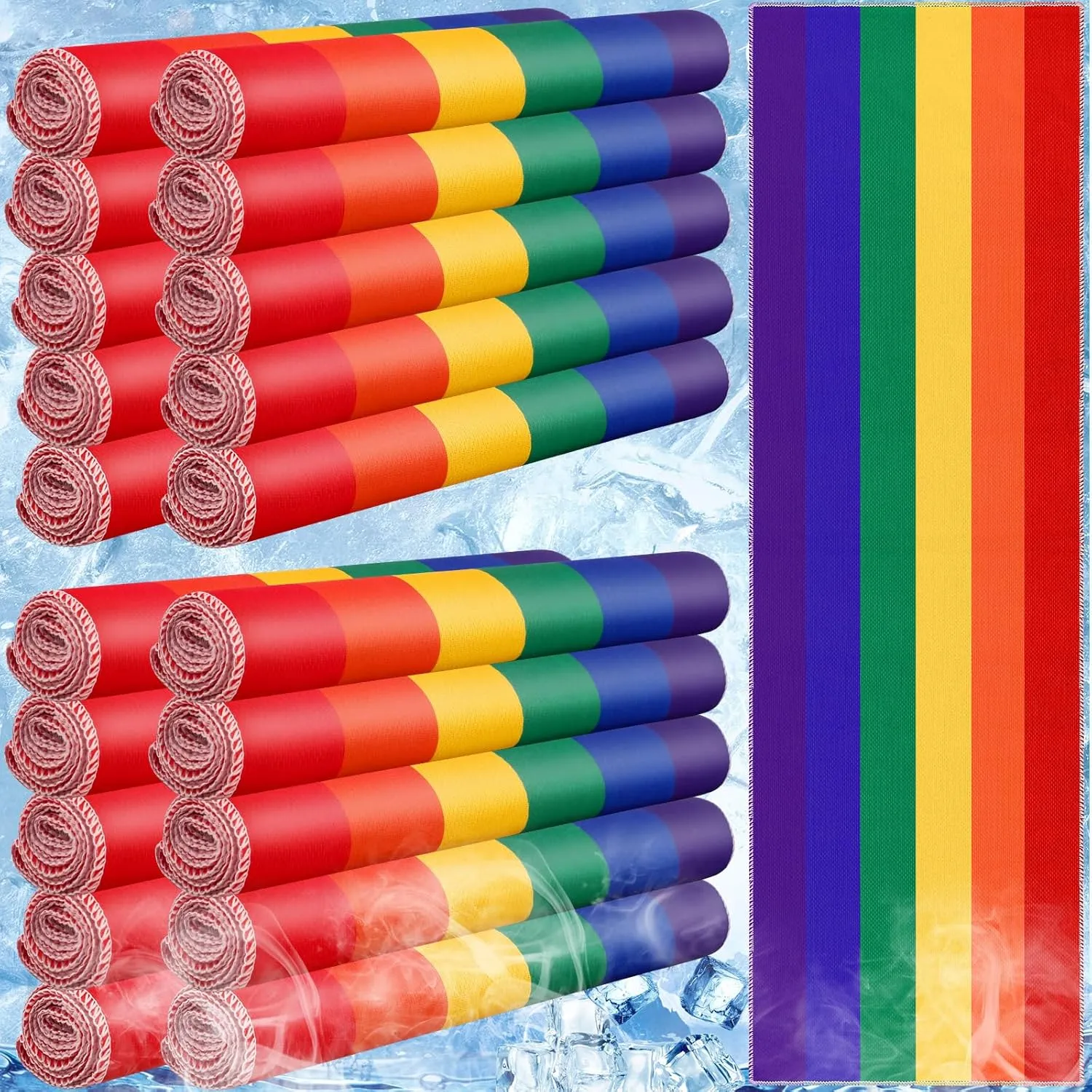 Coume 20 Pcs Rainbow Cooling Towel Bulk for Neck and Face 40 x 12 Inch Double Layer Microfiber Soft Breathable Sports Towels for Gay Lagbt Pride Month Decor, Moisture Wicking Cold