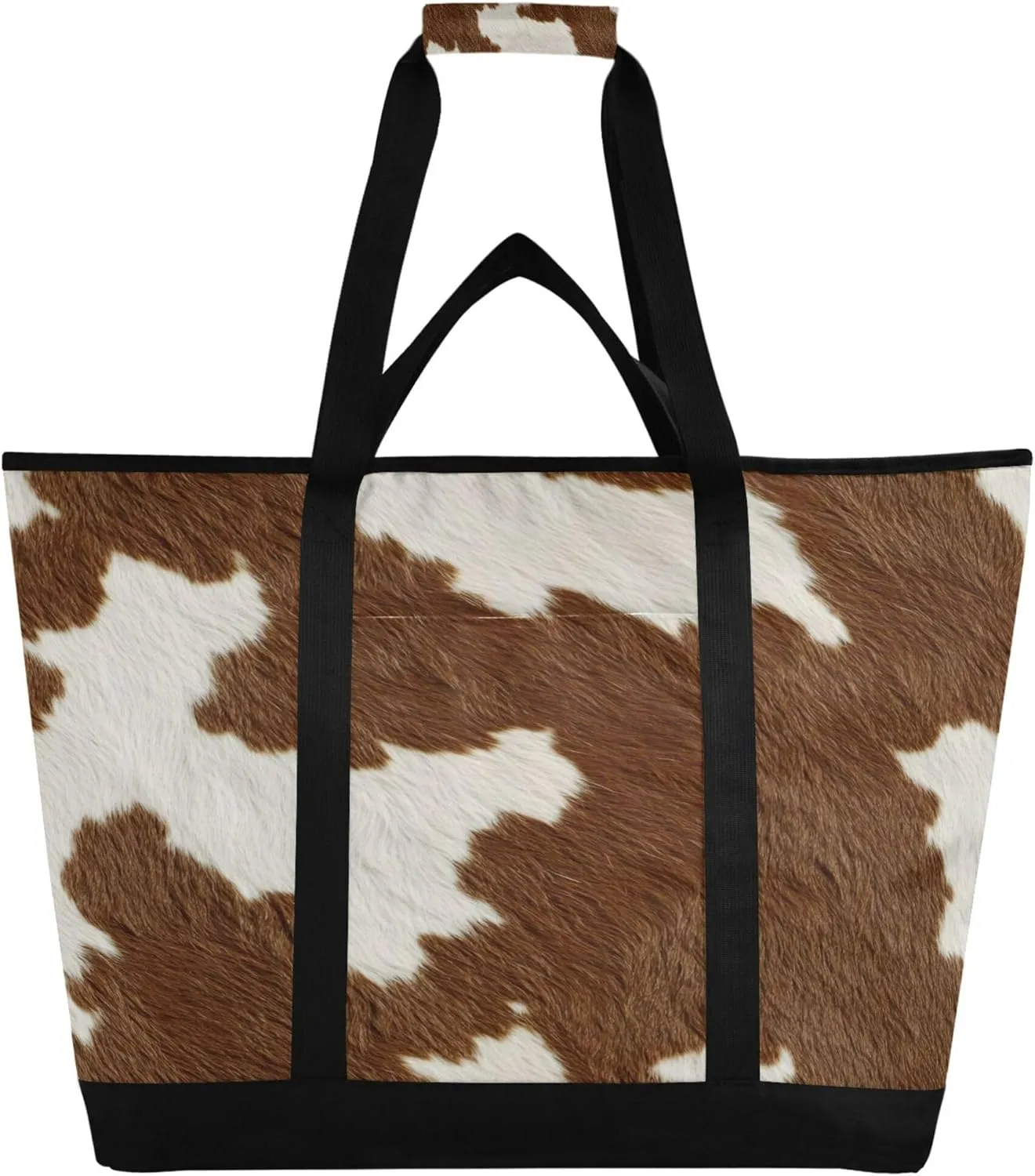 Cow Print Reusable Insulated Cooler Bag with Ice Pack Compartment - Large 47L Waterproof Thermal Grocery Tote for Picnic Beach Camping Lunch Storage