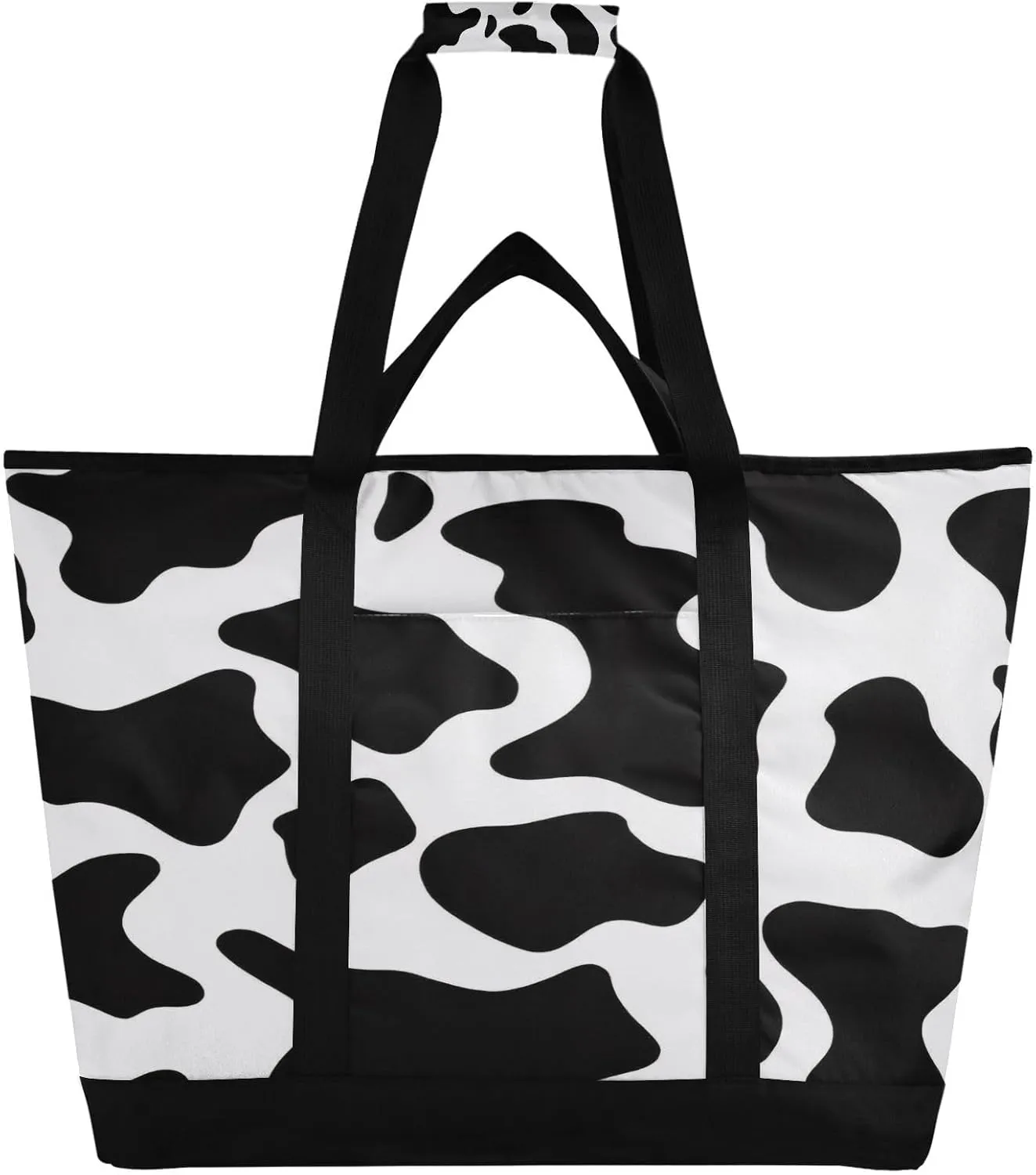 Cow Style Black White Reusable Insulated Lunchbox Cooler Bag, Leakproof Kitchen Grocery Bag Collapsible Portable Cooler Tote Bag for Picnic, Camping, Office, Travel
