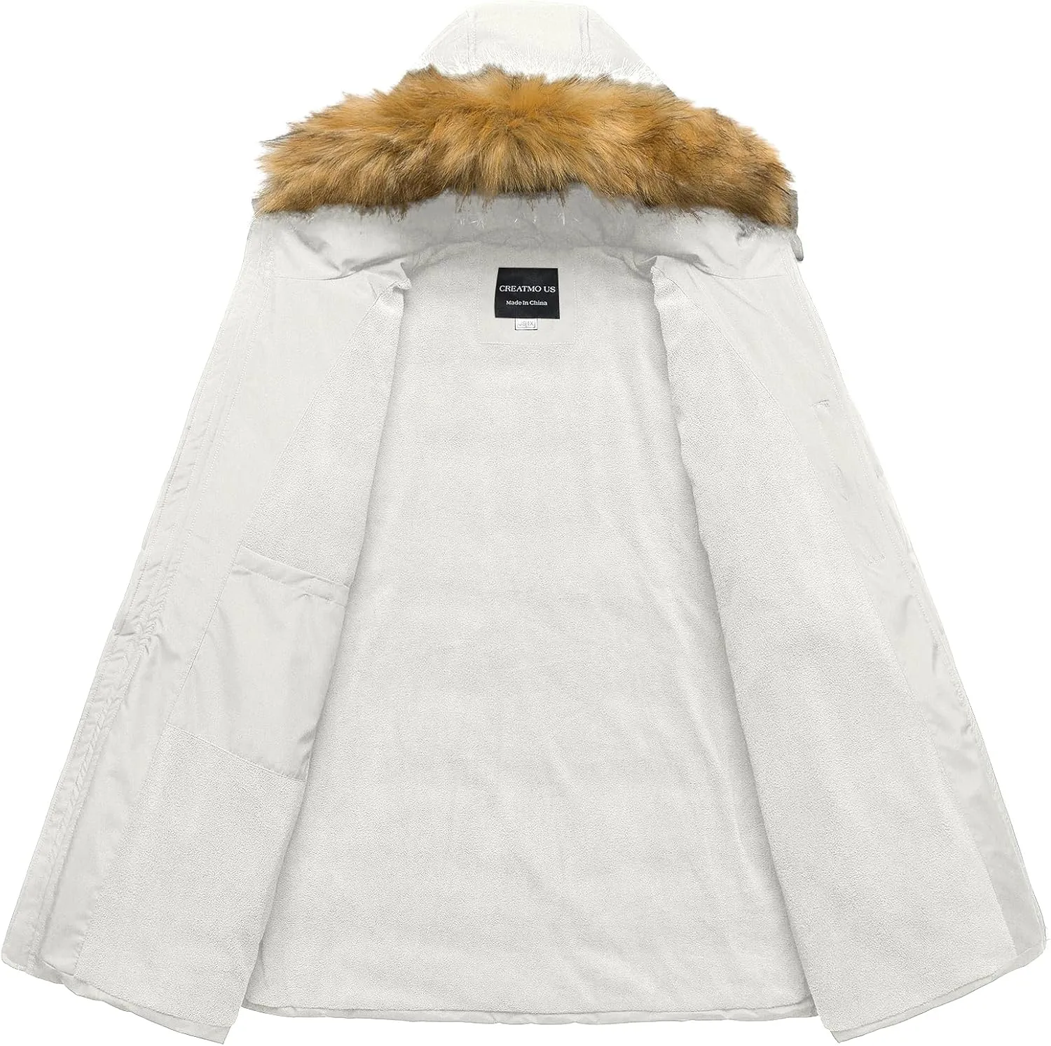 CREATMO US Women's Plus Size Winter Coats Long Puffer Jacket Fleece Lined Parka Removable Fur Hood Available in 1X To 5X