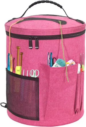 Crochet Bag Organizer, Large Yarn Storage Organizer - Yarn Bag and Crochet Tote, Yarn Holder for Crocheting, Crochet Accessories, 4 Yarn Eyelets Needles with Zipper Closure-Ideal Gift (Pink)