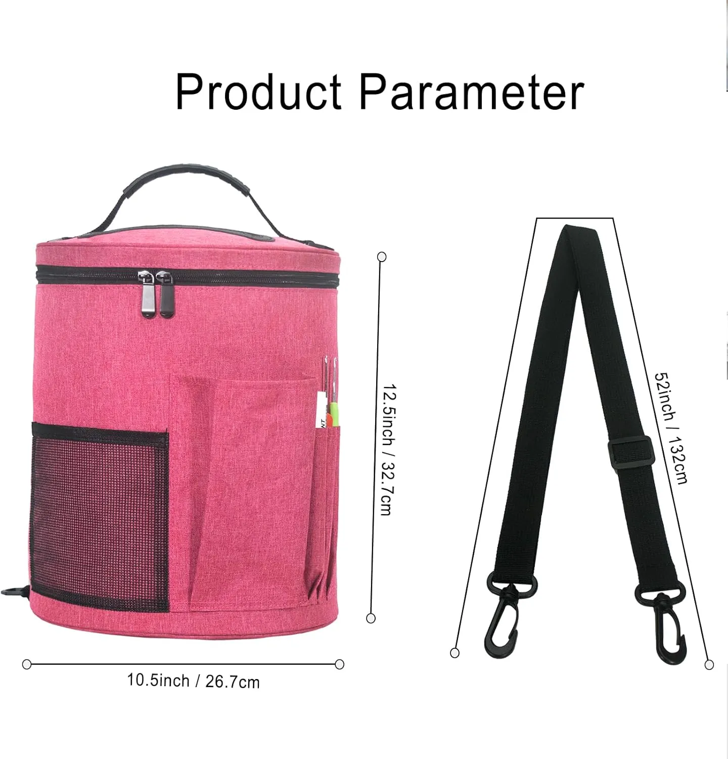 Crochet Bag Organizer, Large Yarn Storage Organizer - Yarn Bag and Crochet Tote, Yarn Holder for Crocheting, Crochet Accessories, 4 Yarn Eyelets Needles with Zipper Closure-Ideal Gift (Pink)