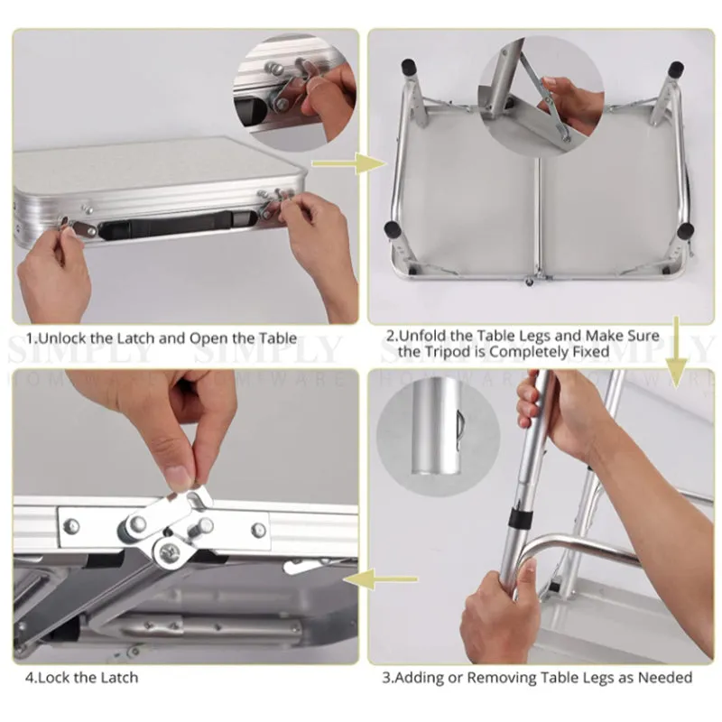 Crocox Aluminum Alloy Folding Table Camping Carrying Handle Aluminum Adjustable
