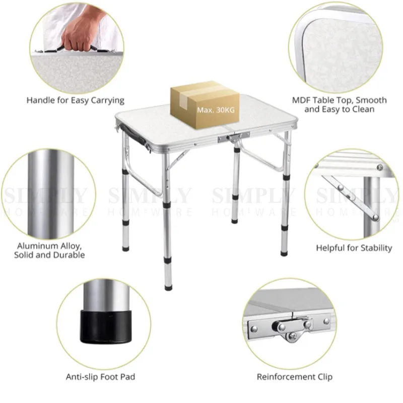 Crocox Aluminum Alloy Folding Table Camping Carrying Handle Aluminum Adjustable