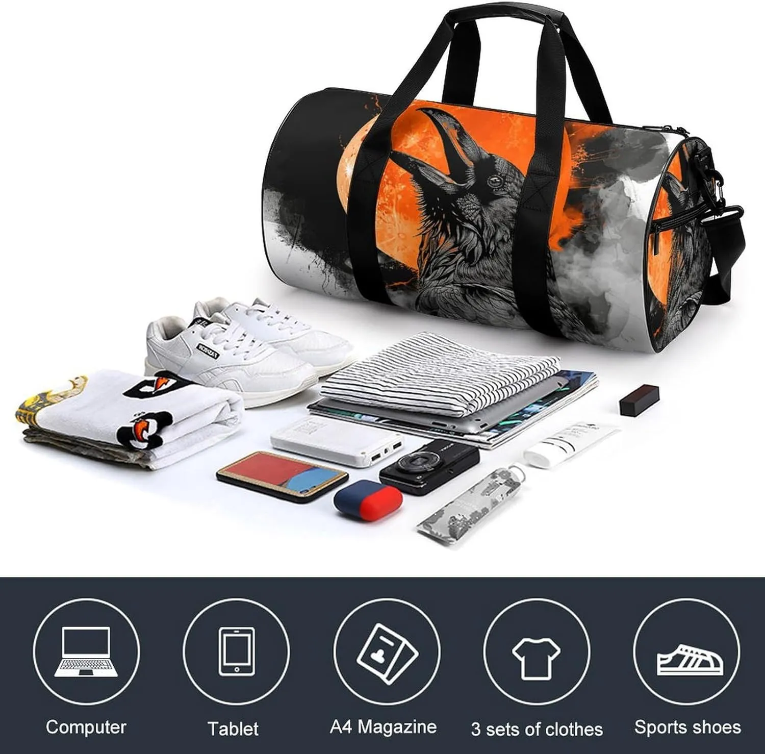 Crow Opens His Mouth Gym Bag Small Travel Duffle Bag with Compartment Carry On Weekender Bag for Women Men