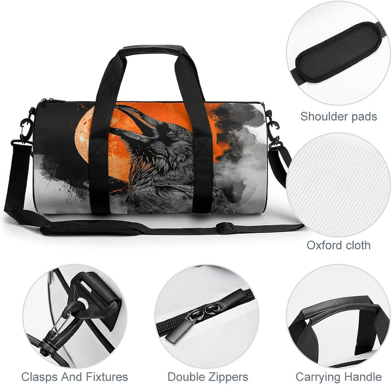 Crow Opens His Mouth Gym Bag Small Travel Duffle Bag with Compartment Carry On Weekender Bag for Women Men