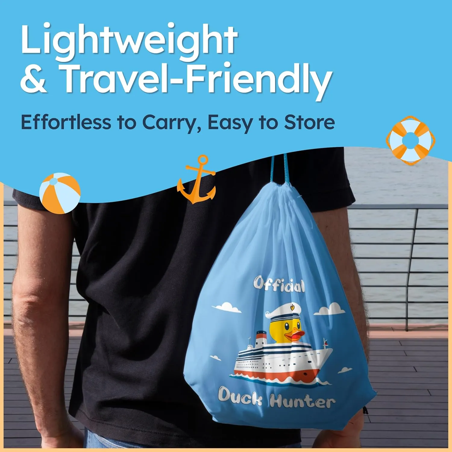 Cruise Ducks Hunter Bag - 15" x 12" Drawstring Storage for Up to 50 Rubber Ducks - Lightweight & Durable Fabric - Ideal for Cruise Ducks Set - Great for All Major Cruise Lines & Gift Idea