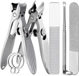 Curved and Slanted Nail Clippers for Men Thick Nails, Toe Nail Clippers for Seniors Tough Toenails, Large Wide Jaw Opening Sharp Fingernail Clipper with Catcher Heavy Duty for Adult Women