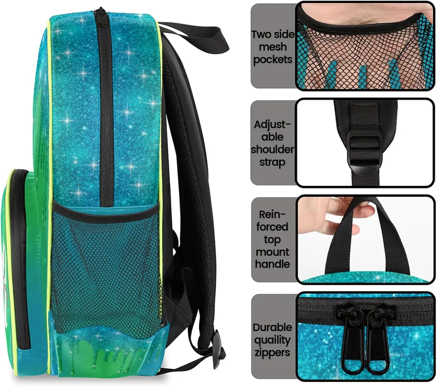 Custom Backpack with Initial & Name Personalized Small Shoulder Bag Waterproof Travel Casual Backpack with Chest Strap 14.2in, Blue Green
