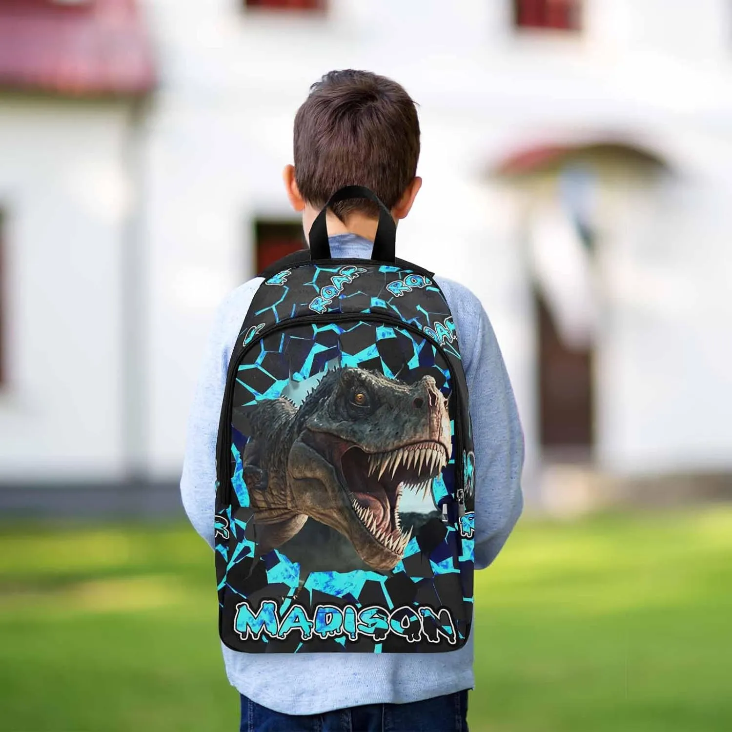 Custom Name Kid's Backpack Blue Astract Wall Personalized School Bookbag with Your Own Name Customization Casual Bookbags for Student Girls Boys on Birthday Christmas School Season