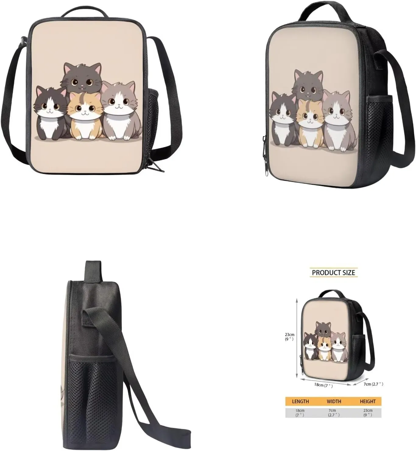 Cute Cat Bookbags for 7Th Grade Girls Backpack and Lunch Box Set Water Bottle Sleeve Pencil Case Zipper 4-In-1 School Supplies for Teen Girls Kids Students Back To School