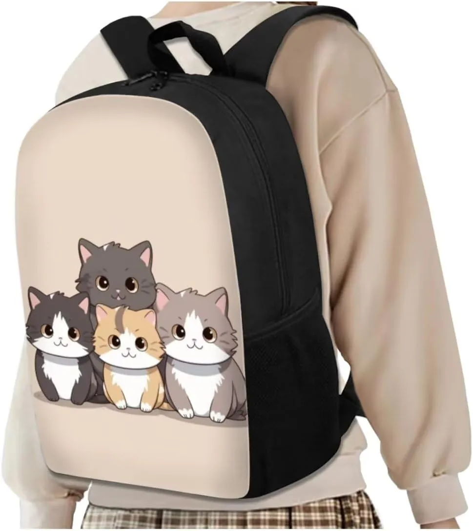 Cute Cat Bookbags for 7Th Grade Girls Backpack and Lunch Box Set Water Bottle Sleeve Pencil Case Zipper 4-In-1 School Supplies for Teen Girls Kids Students Back To School