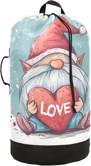 Cute Dwarf with Heart Laundry Backpack Bag with Drawstring Closure Waterproof Laundry Bag Laundry Hamper Clothes Storage for Travel Laundromat Apartment