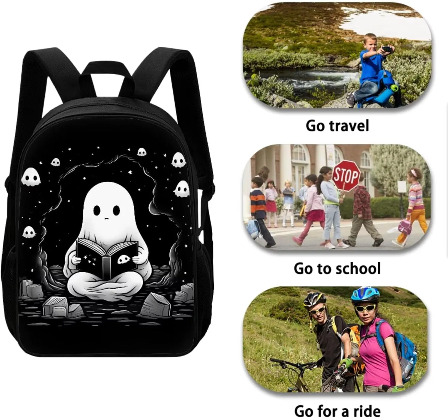 Cute Ghost 6Th Grade Backpack for Boys 17 Inch Backpack and Lunch Bag Pencil Case Water Bottle Sleeve Set for Girls Ideal for Students Go To School Extracurricular Activities