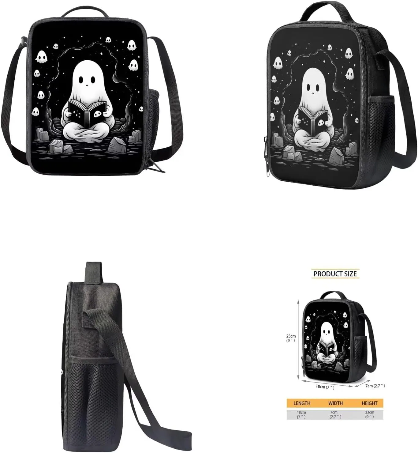 Cute Ghost 6Th Grade Backpack for Boys 17 Inch Backpack and Lunch Bag Pencil Case Water Bottle Sleeve Set for Girls Ideal for Students Go To School Extracurricular Activities