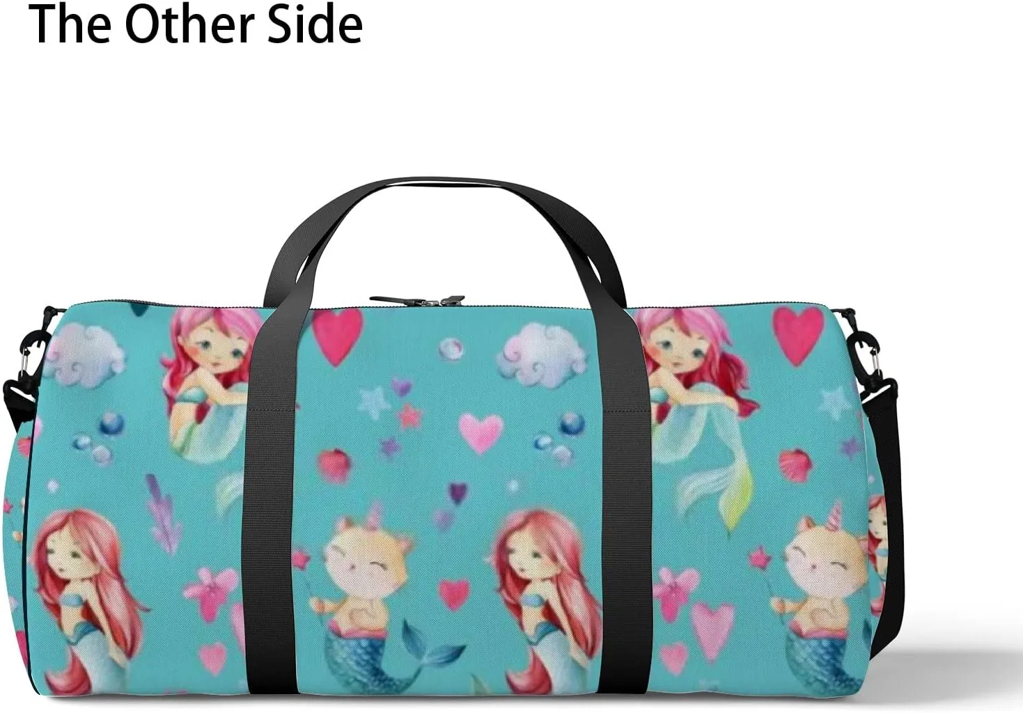 Cute Green Baby Mermaids Cat Sports Bag Tote Bag Waterproof Gym Bag with Shoulder Strap Zipper 2 Side Pockets for Men and Women, Travel and Storage Shoulder Bag.