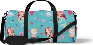 Cute Green Baby Mermaids Cat Sports Bag Tote Bag Waterproof Gym Bag with Shoulder Strap Zipper 2 Side Pockets for Men and Women, Travel and Storage Shoulder Bag.