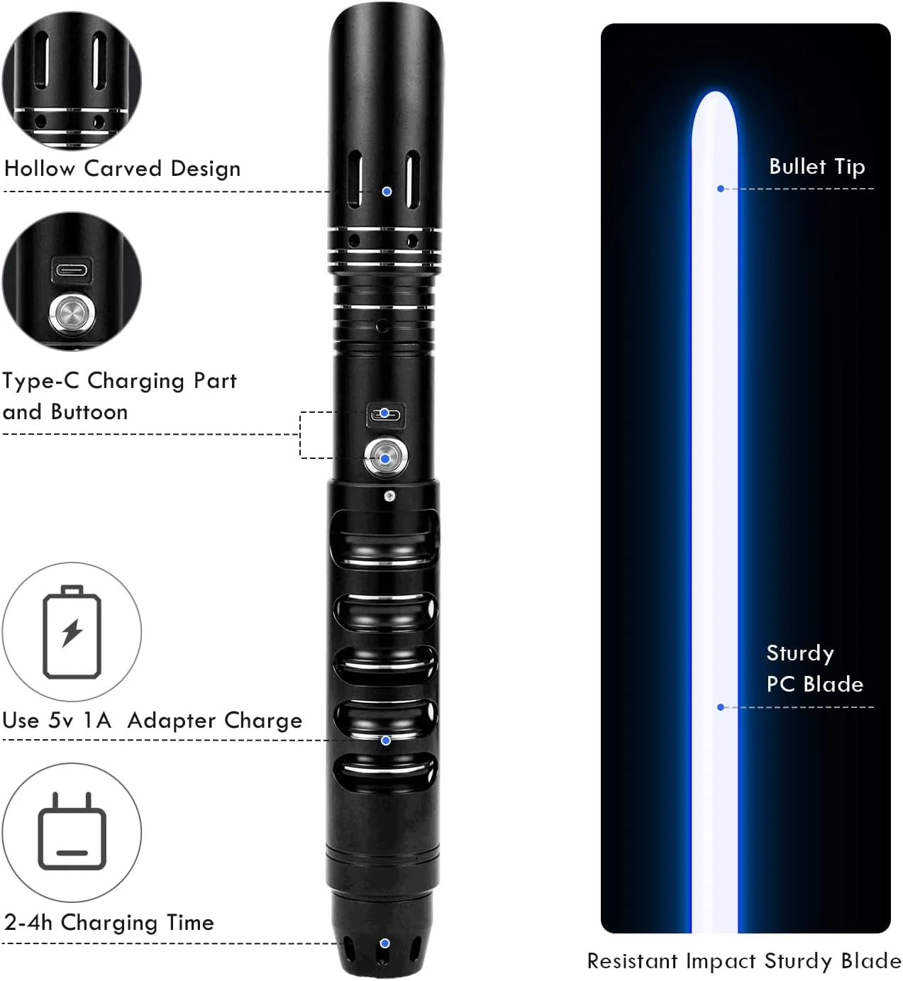 CVCBSER Dueling Lightsaber, 15 Colors Changeable with 12 Mode Sound Effect Premium Metal Handle Sturdy Blade Light Saber (RGB-X-Black)