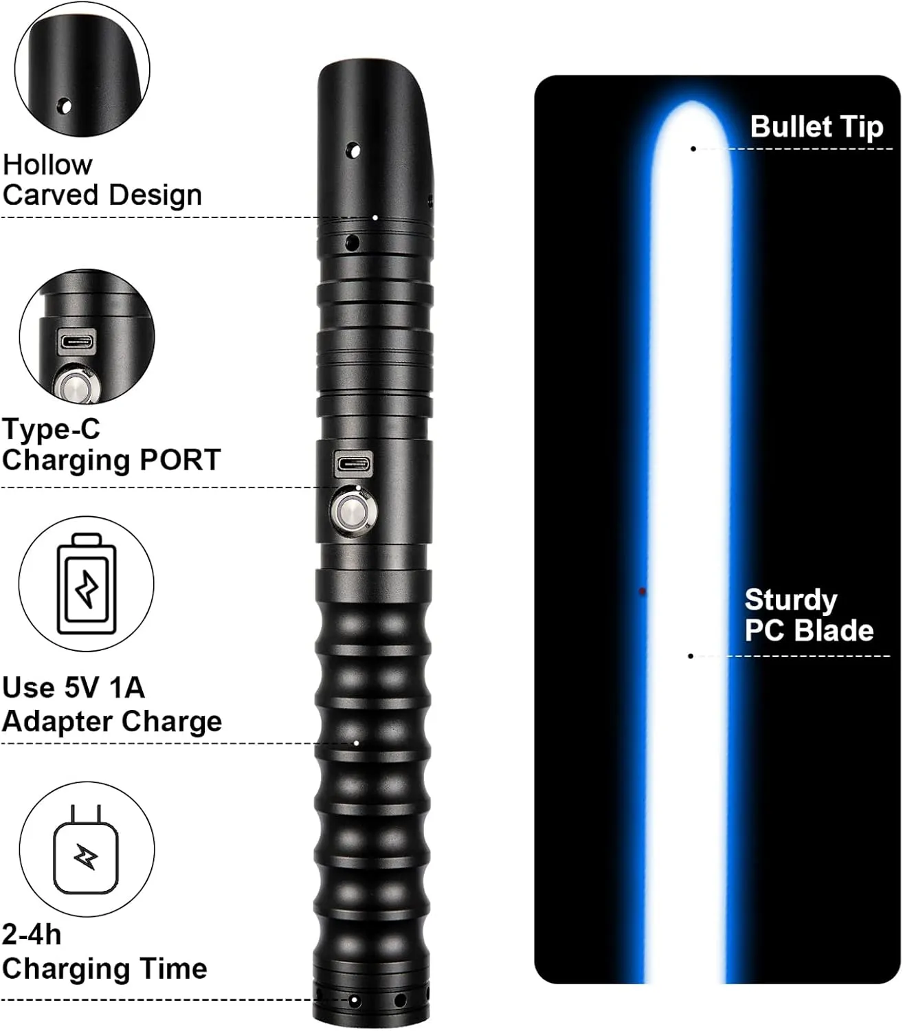 CVCBSER FX Dueling Lightsaber RGB 16 Colors Changeable Premium Aluminium Alloy Hilt Light Saber with 12 Mode Sound Force Lightsaber Toys (Black)