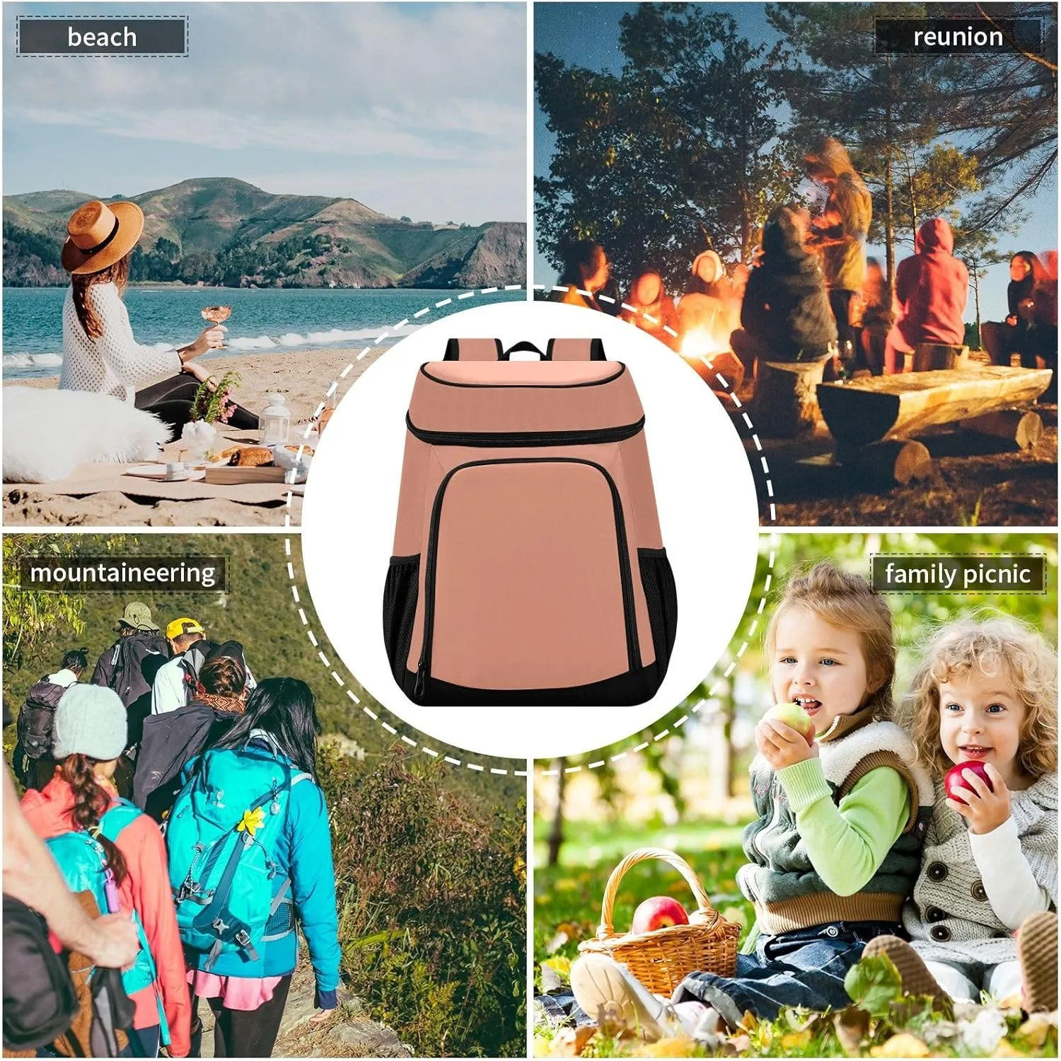 Dark Salmon Cooler Bag Backpack 36 Cans Insulated Leakproof Waterproof Beach Cooler Lunch Box Backpack