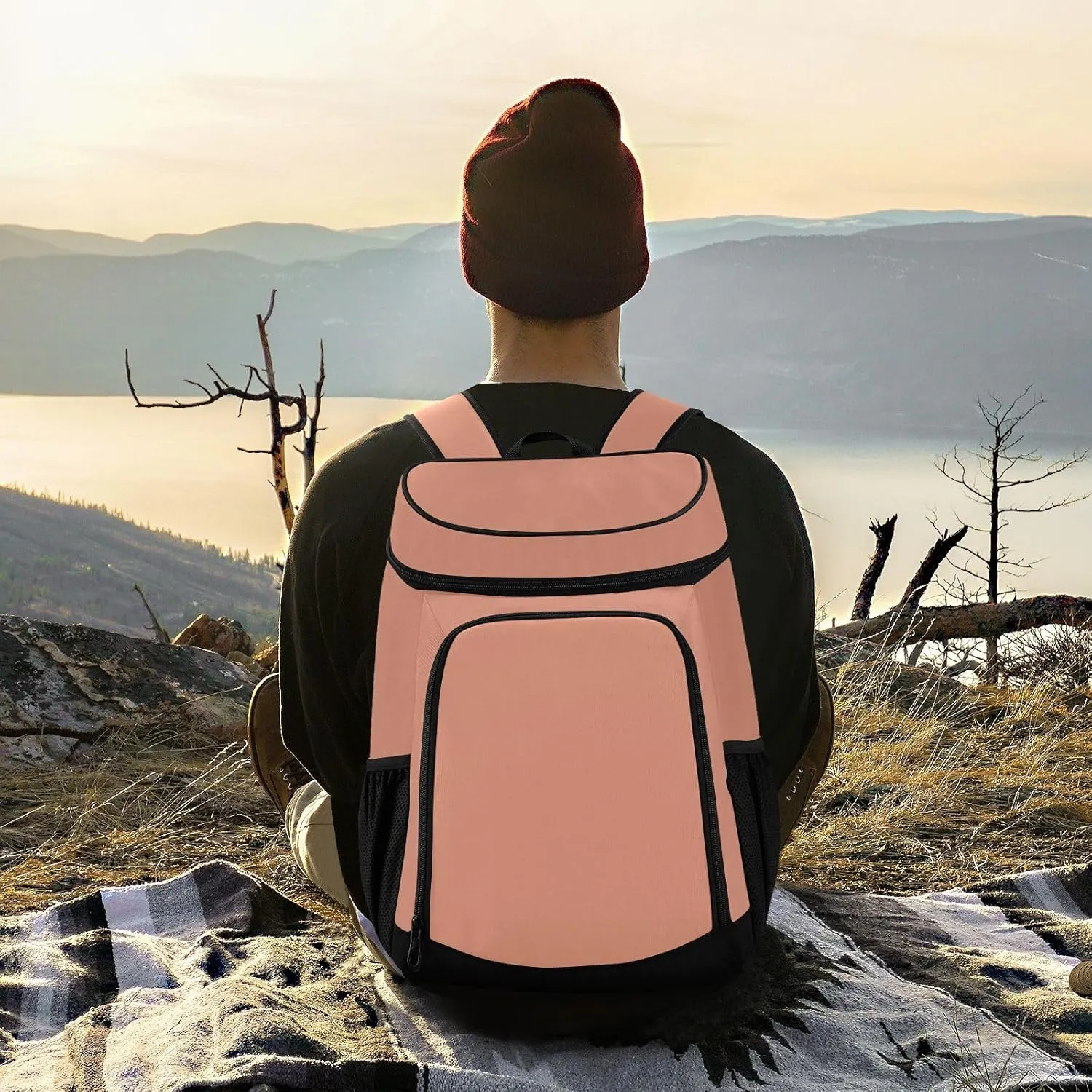 Dark Salmon Cooler Bag Backpack 36 Cans Insulated Leakproof Waterproof Beach Cooler Lunch Box Backpack