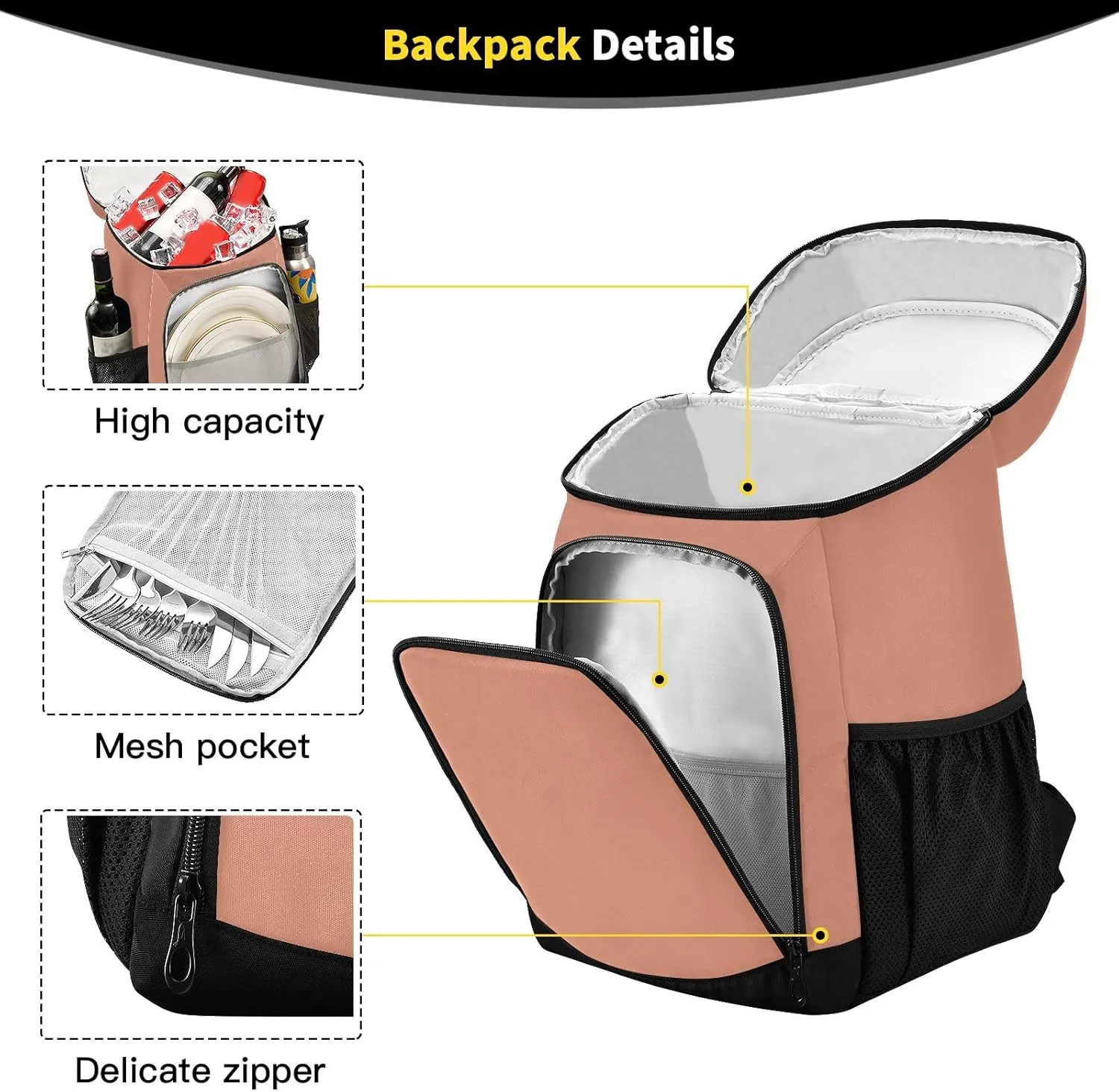 Dark Salmon Cooler Bag Backpack 36 Cans Insulated Leakproof Waterproof Beach Cooler Lunch Box Backpack