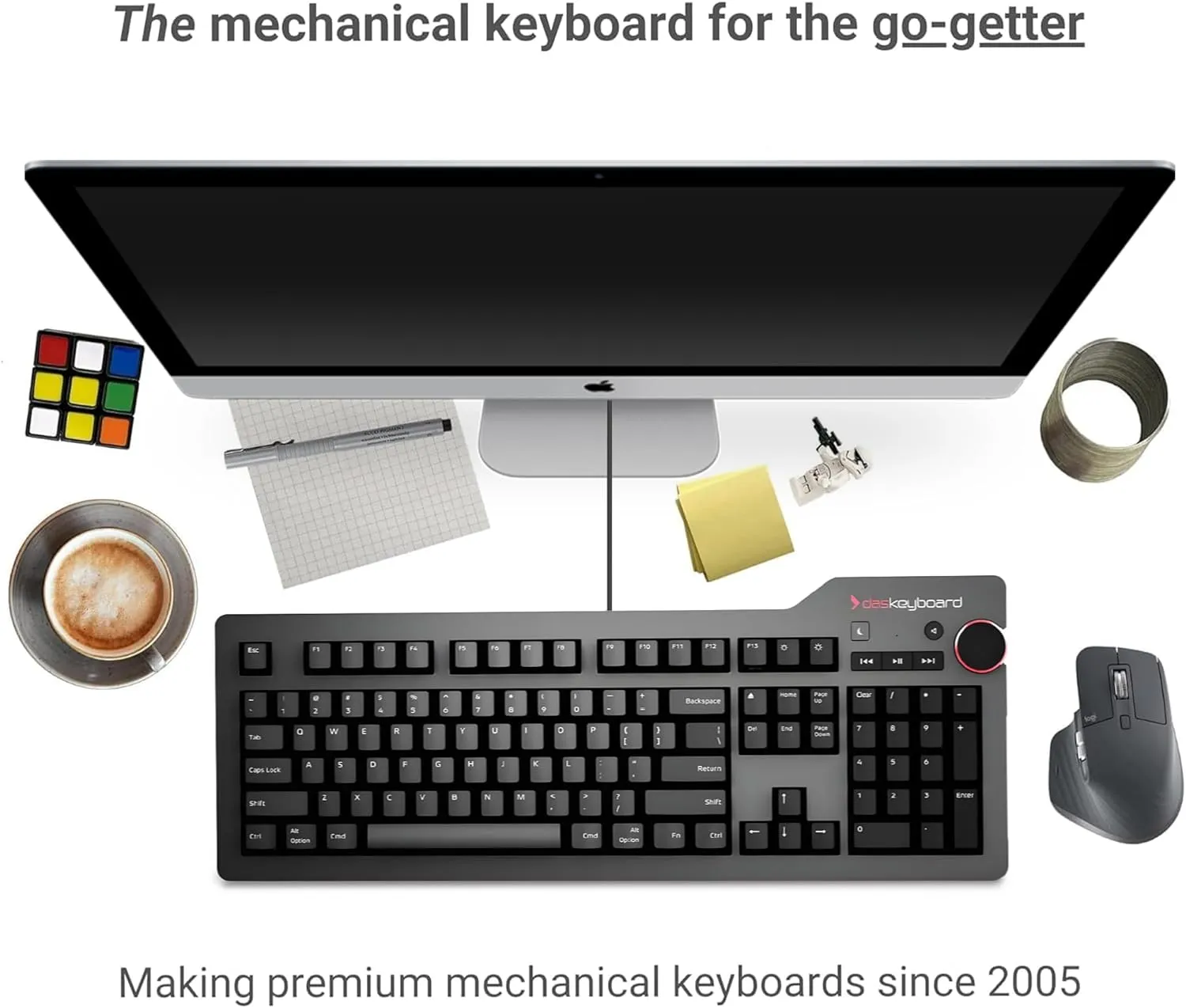 Das Keyboard 4 Professional for Mac Wired Mechanical Keyboard, Cherry MX Blue Mechanical Switches, 2-Port USB 3.0 Hub, Volume Knob, Aluminum Top (104 Keys, Black)