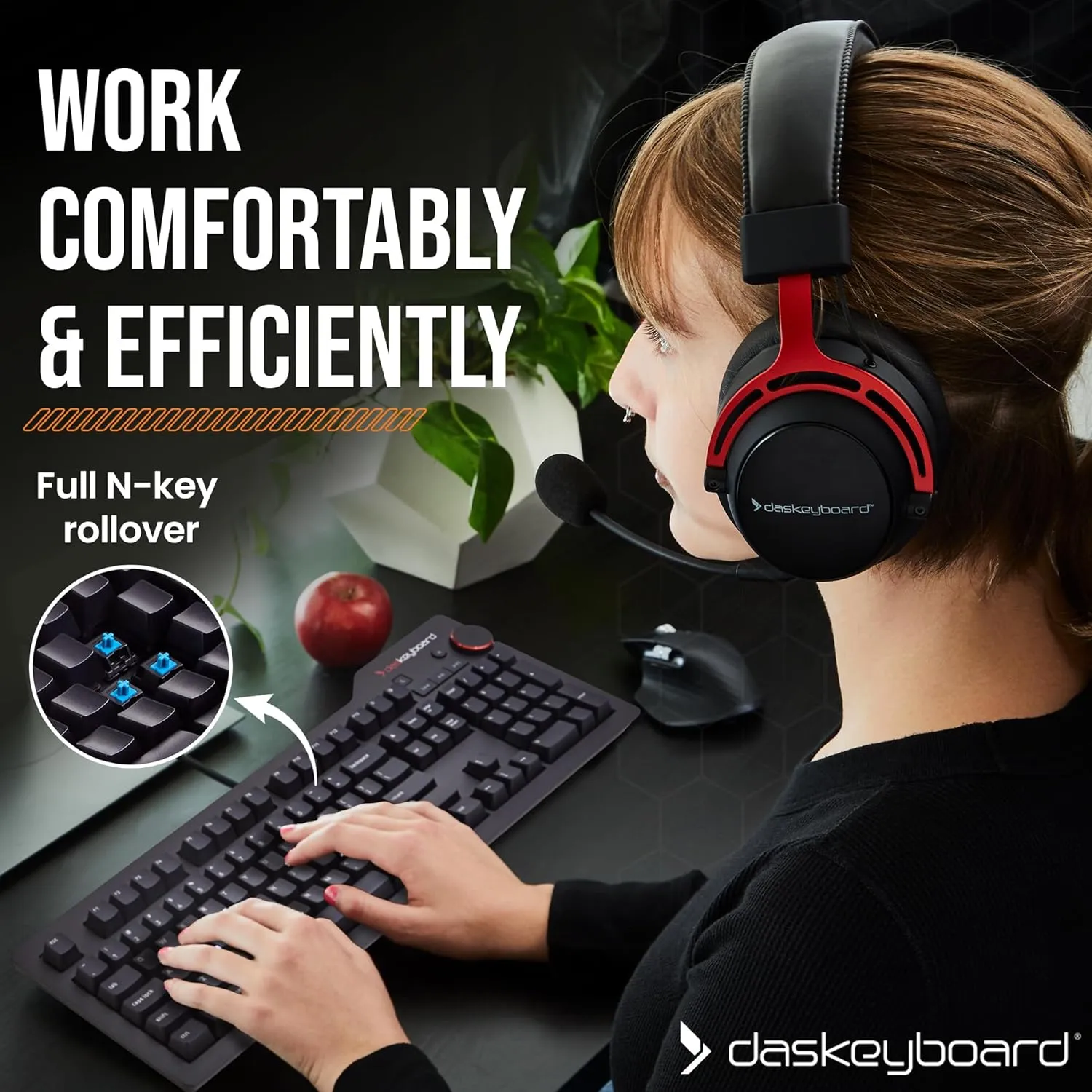 Das Keyboard 4 Professional for Mac Wired Mechanical Keyboard, Cherry MX Blue Mechanical Switches, 2-Port USB 3.0 Hub, Volume Knob, Aluminum Top (104 Keys, Black)