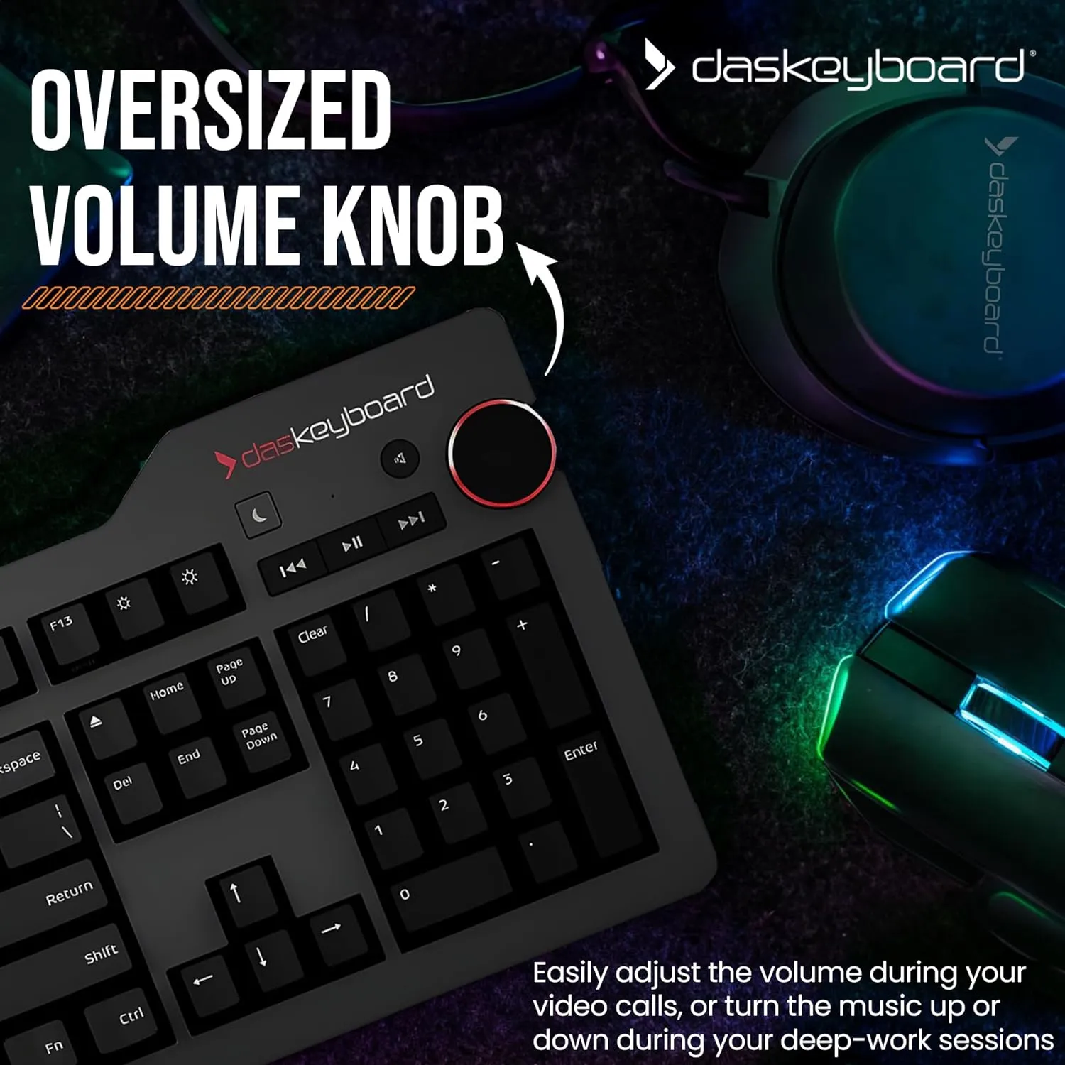 Das Keyboard 4 Professional for Mac Wired Mechanical Keyboard, Cherry MX Blue Mechanical Switches, 2-Port USB 3.0 Hub, Volume Knob, Aluminum Top (104 Keys, Black)