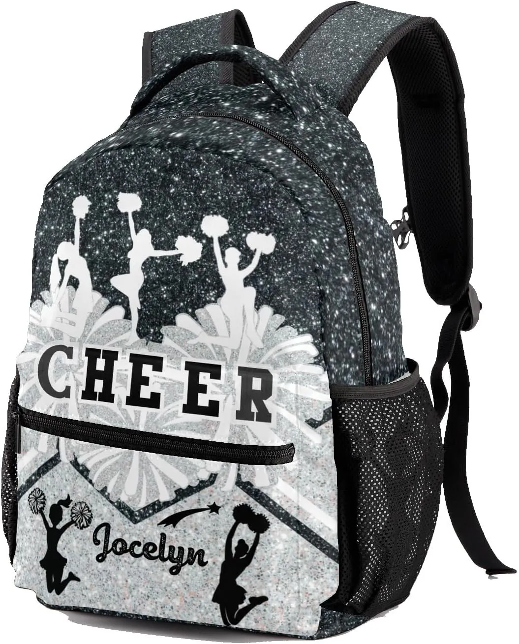 Deven Cheerleader Cheer Gym White Sliver Personalized Kids for Boy/Girl Teen Primary School Daypack Travel Bag Bookbag