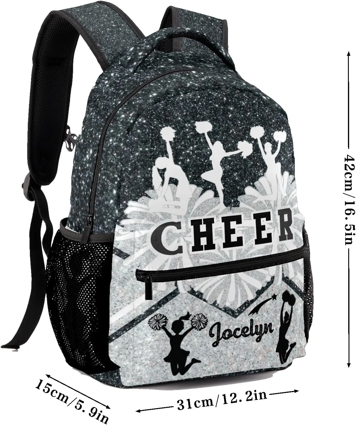 Deven Cheerleader Cheer Gym White Sliver Personalized Kids for Boy/Girl Teen Primary School Daypack Travel Bag Bookbag