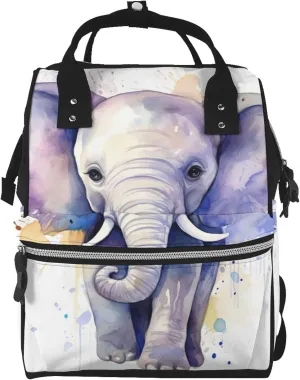 Diaper Bag Nappy Backpack Baby Bag Black and white tiger Mummy Backpack Multifunction Changing Bags for Travel, Cute Baby Elephant Watercolor, One Size