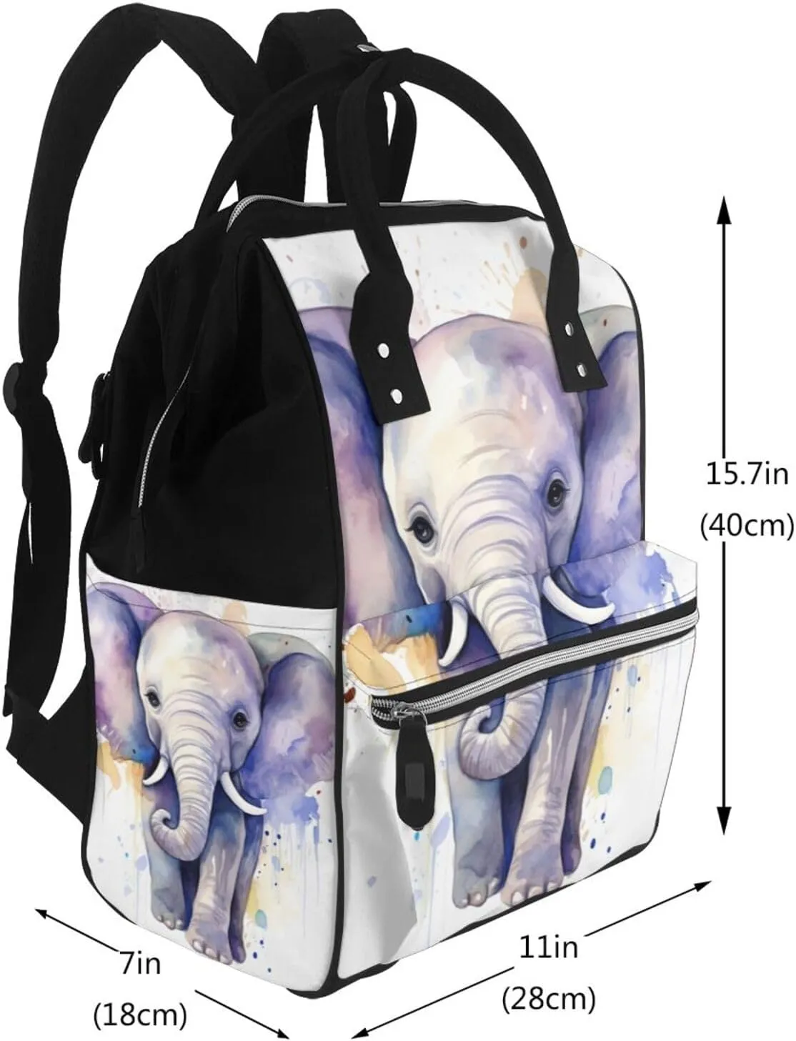Diaper Bag Nappy Backpack Baby Bag Black and white tiger Mummy Backpack Multifunction Changing Bags for Travel, Cute Baby Elephant Watercolor, One Size
