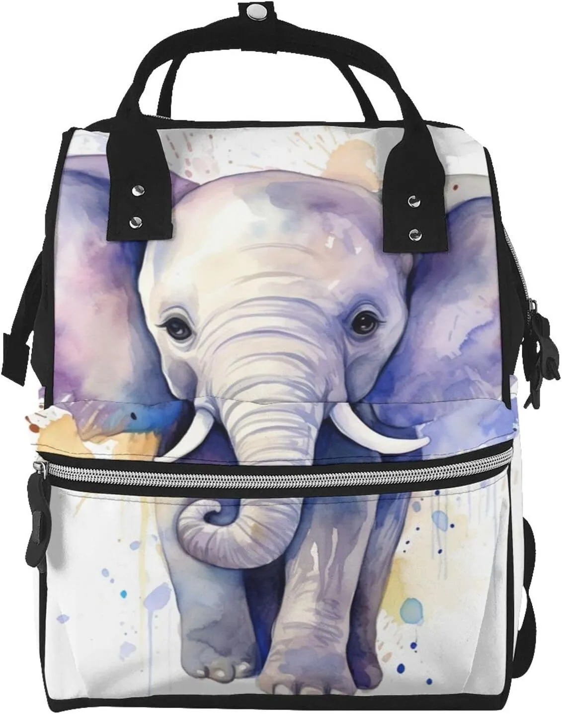 Diaper Bag Nappy Backpack Baby Bag Black and white tiger Mummy Backpack Multifunction Changing Bags for Travel, Cute Baby Elephant Watercolor, One Size
