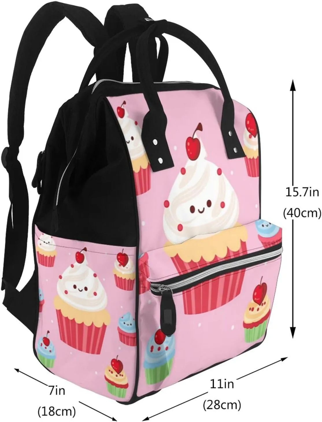 Diaper Bag Nappy Backpack Baby Bag Black and white tiger Mummy Backpack Multifunction Changing Bags for Travel, Cute Cupcake, One Size